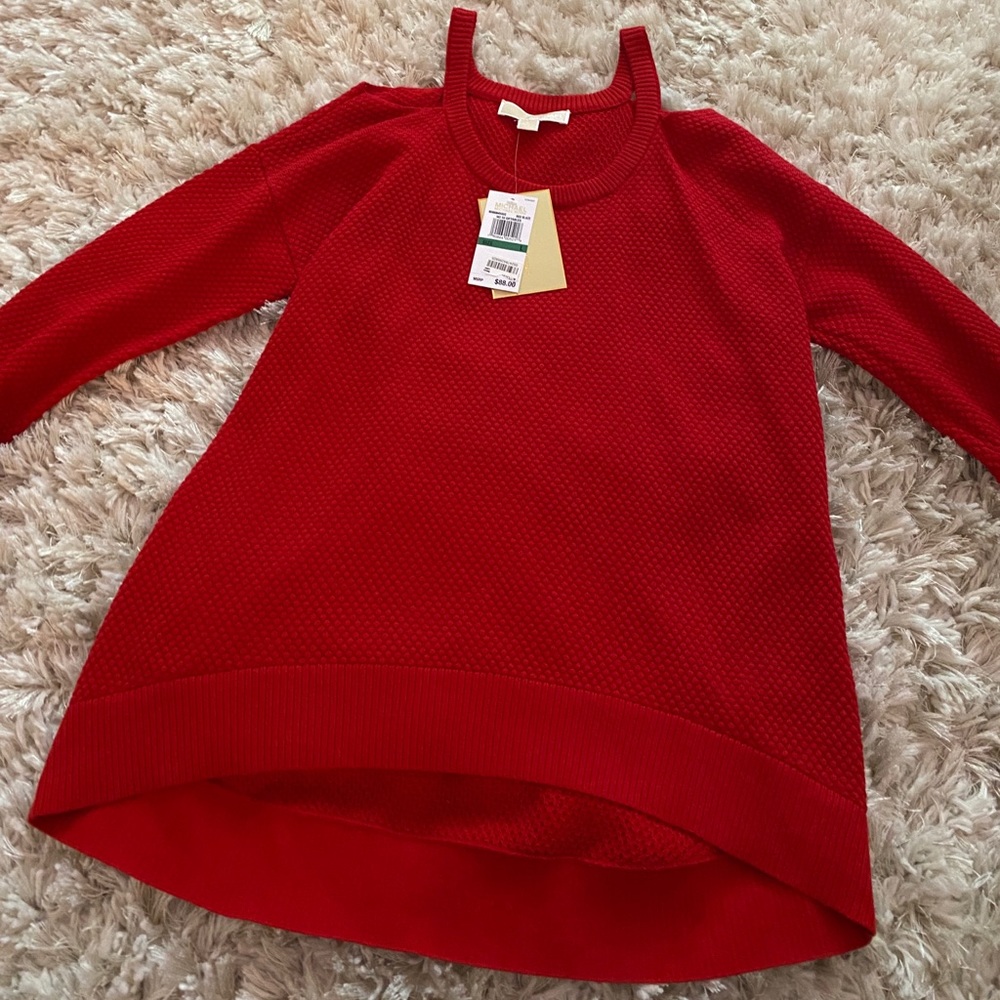 Michael Korea Red Cold Shoulder Sweater